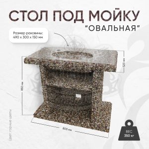 Стол с каменной мойкой 800х520х850мм - Горные цветы